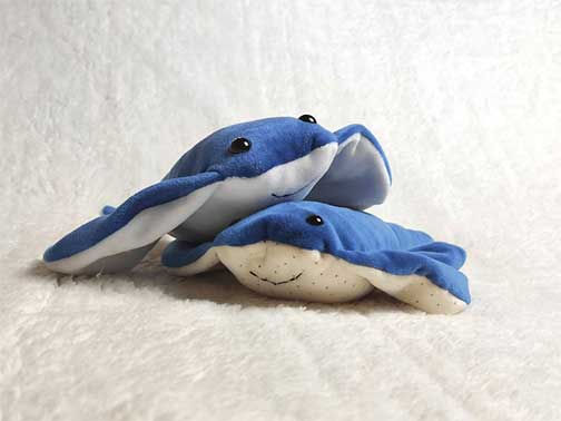 Soft plush stingrays made from fabric, beginner sewing project for simple stuffed animal patterns.