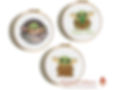 Trio of Star Wars cross stitch patterns featuring Baby Yoda in different poses, including in a pod and eating.