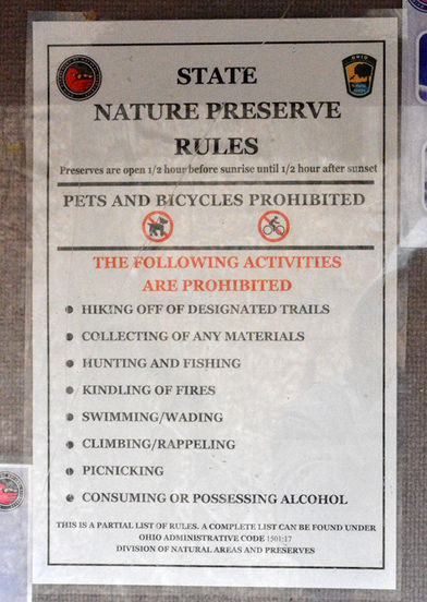 Shallenberger State Nature Preserve Rules Sign