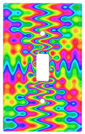 Light switch cover featuring vibrant rainbow waves with flowing psychedelic abstract design.