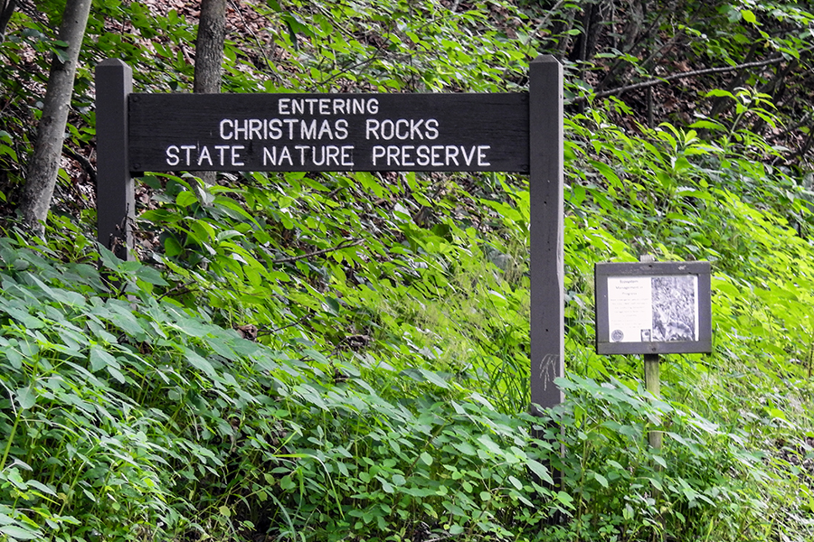 Welcome Sign at Christmas Rocks State Nature Preserve Charles R. Goslin Nature Sanctuary Ohio Department of Natural Resources Division of Natural Areas and Preserves