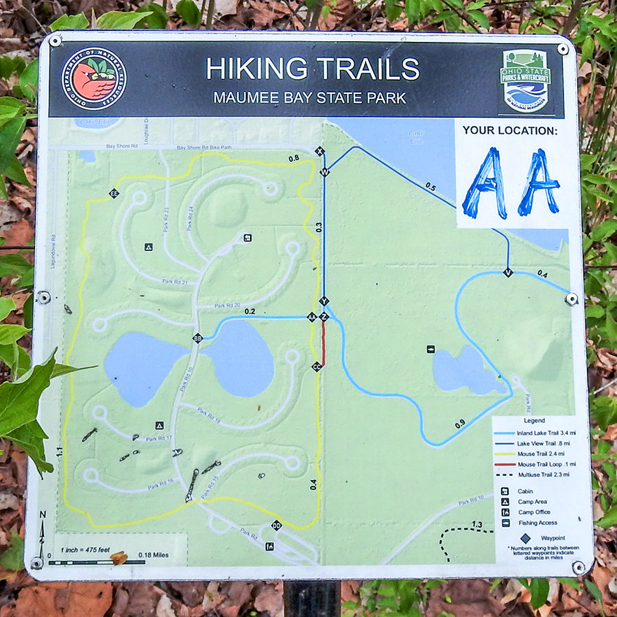 Hiking Trail Map at Maumee Bay State Park Campground in Oregon Ohio