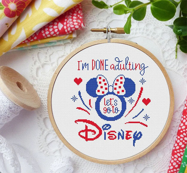 Minnie Mouse Cross Stitch Patterns Disney Quotes Im Done Adulting Lets Go to Disney