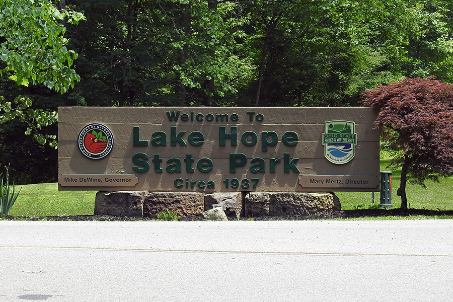 Lake Hope State Park Welcome Sign in McArthur Ohio