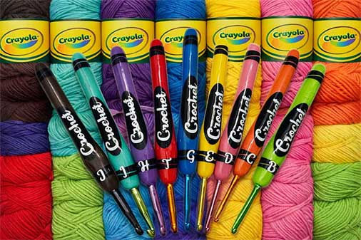 Crayola-themed crochet hooks in fun colors. Creative and playful gifts for crocheters who love adding a touch of whimsy.