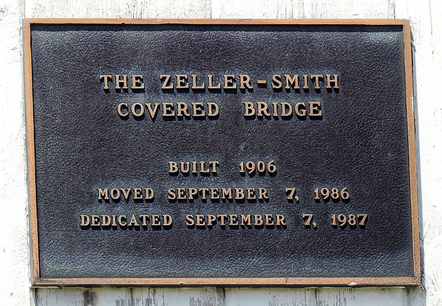 The Zeller-Smith Covered Bridge Plaque Built 1906 Pickerington Ohio Zeller Smith