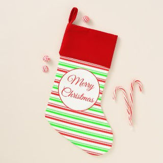 Candy Striped Velvet Lined Merry Christmas Stocking