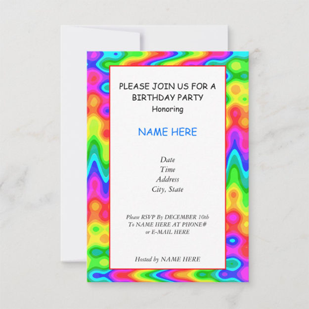 HIPPIE PSYCHEDELIC BIRTHDAY TIE DYE PARTY INVITATION CARD