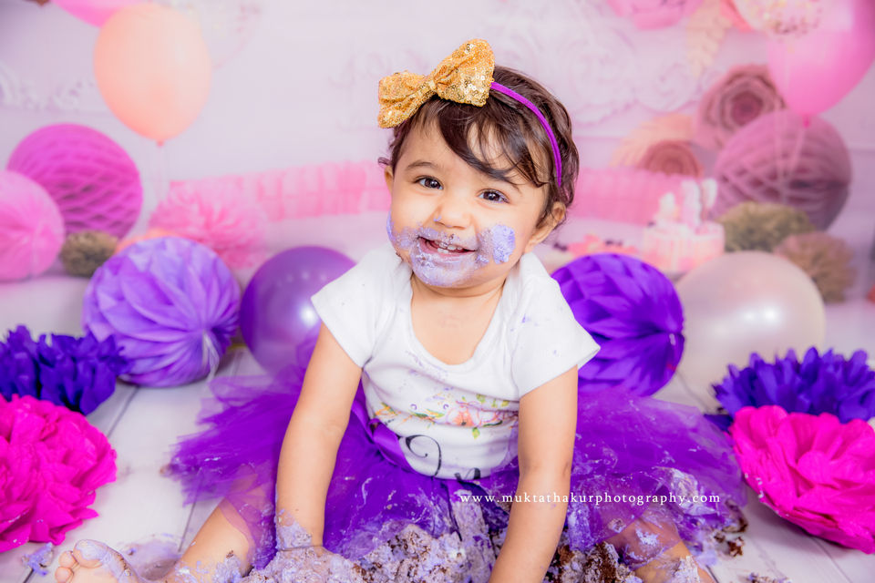 One year baby girl cake smash photoshoot Mumbai