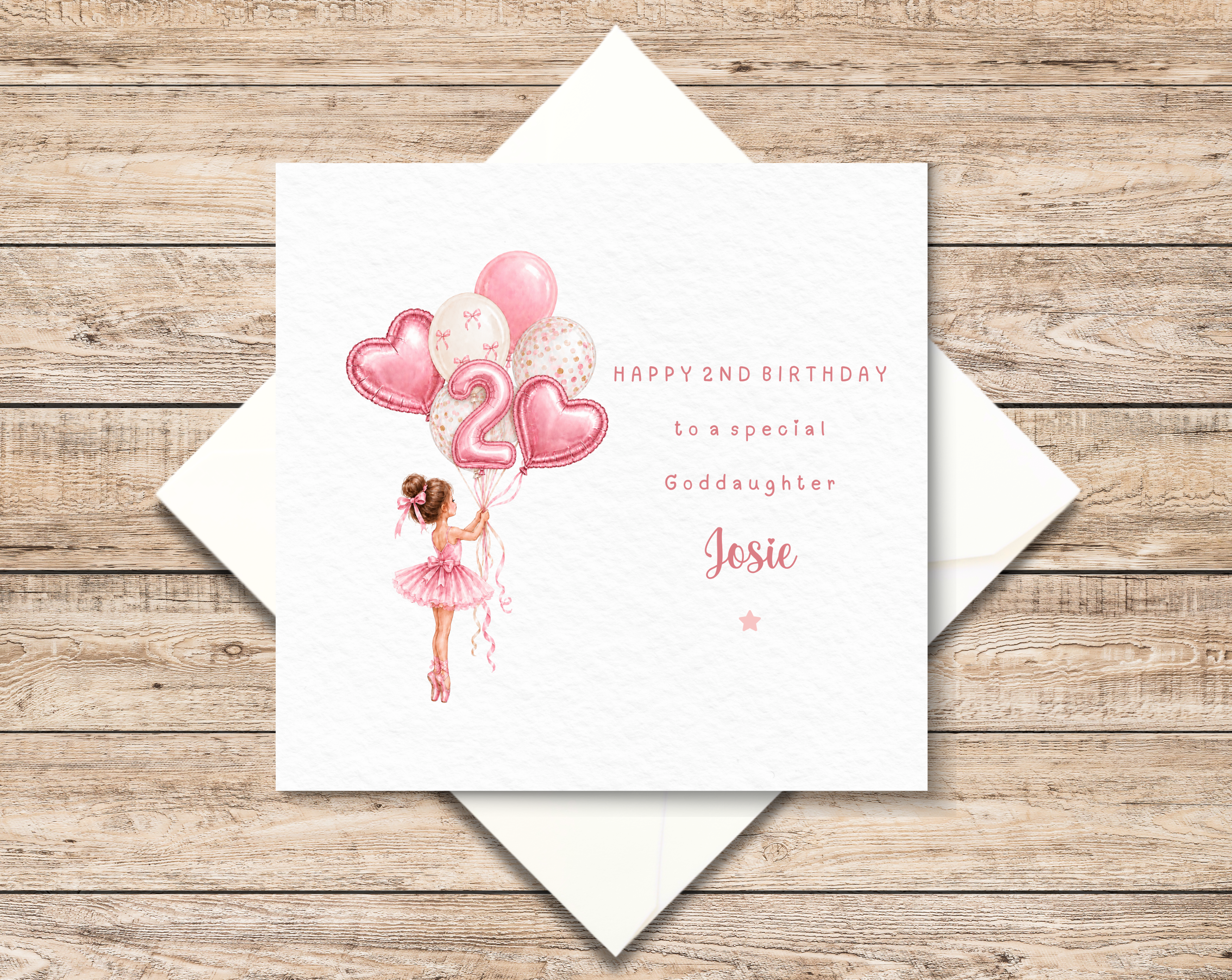 Personalised Ballerina 2nd Birthday Card For Little Girl