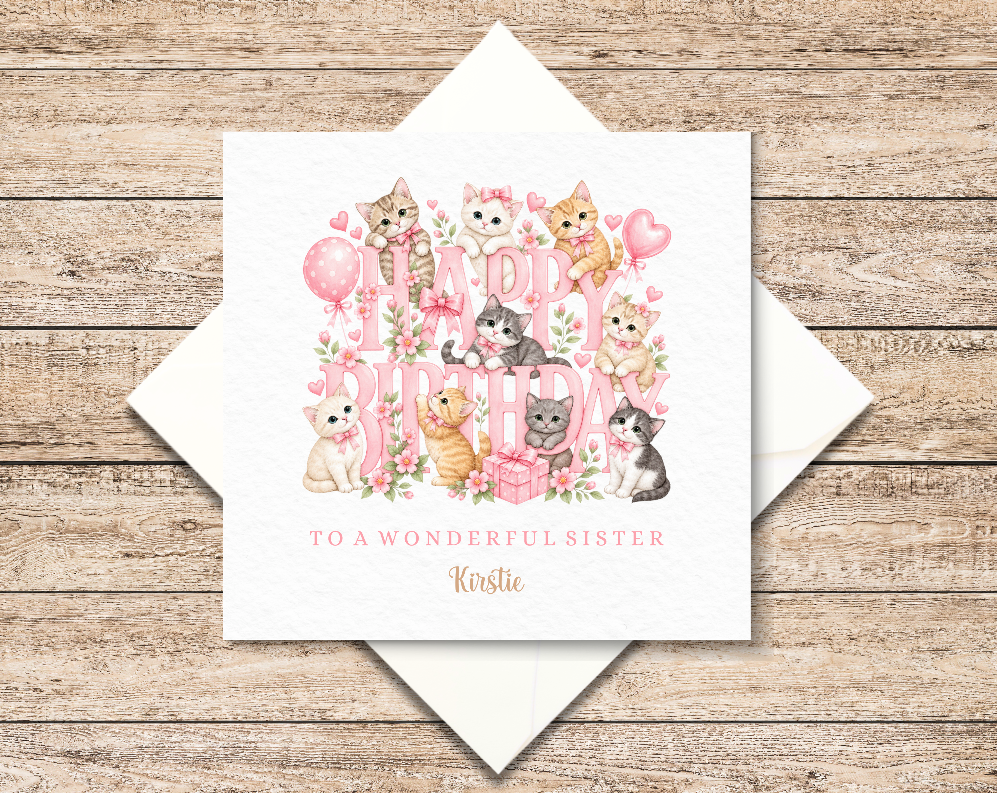 Personalised Cute Cat Birthday Card For Her
