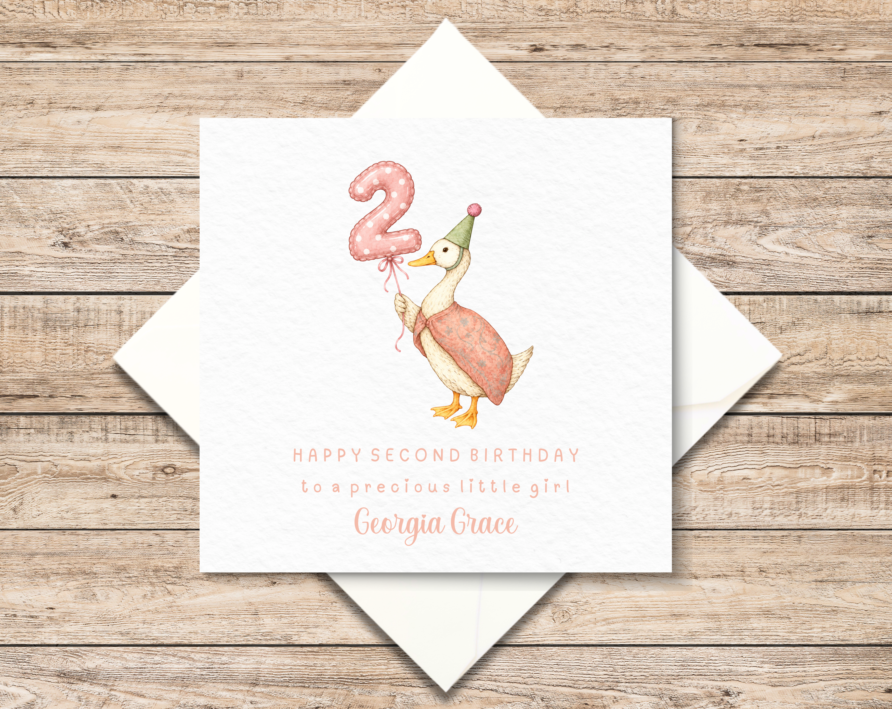 Personalised 2nd Birthday Card For Little Girl Cute Duck Theme