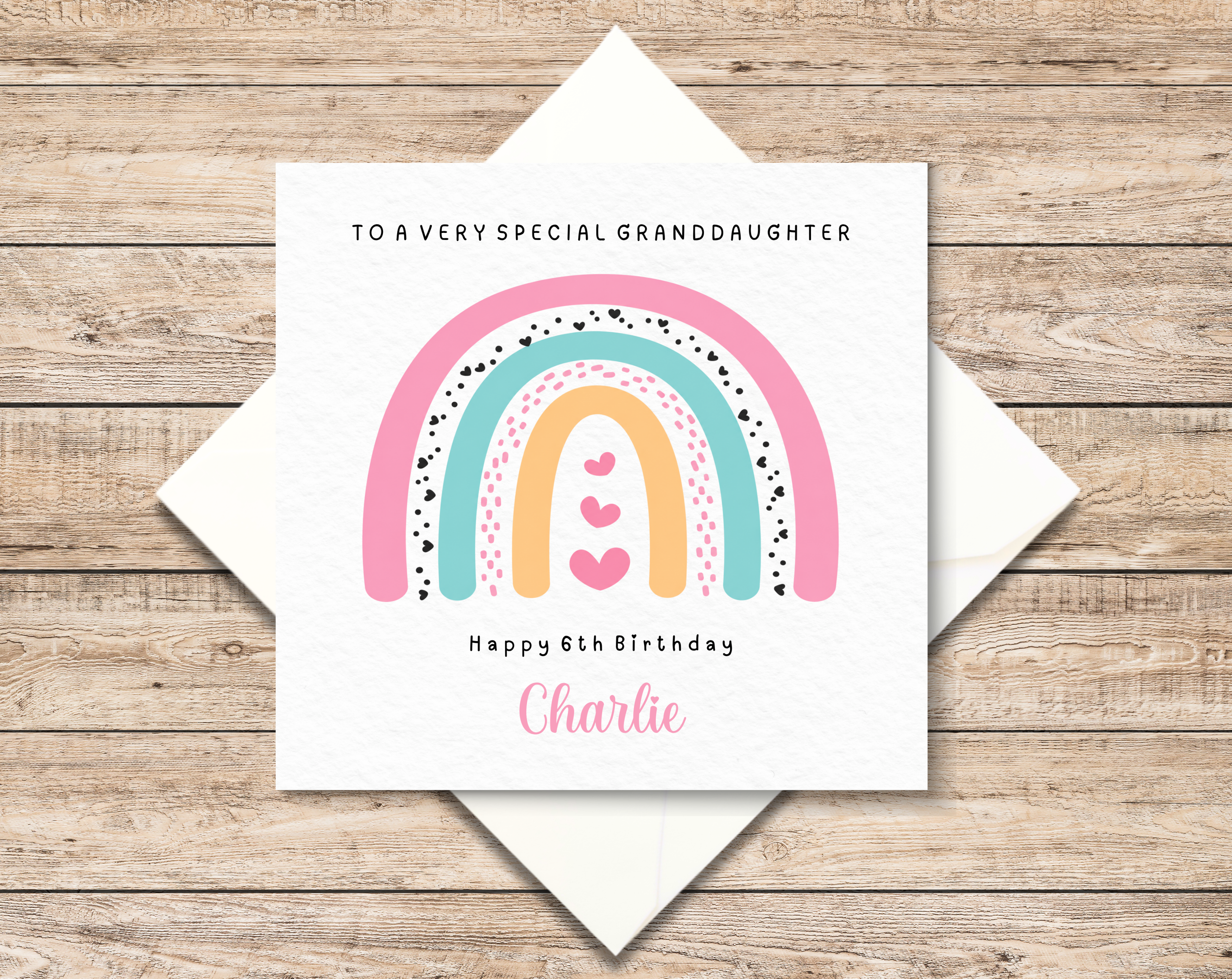 Personalised Pink Rainbow Birthday Card For Granddaughter