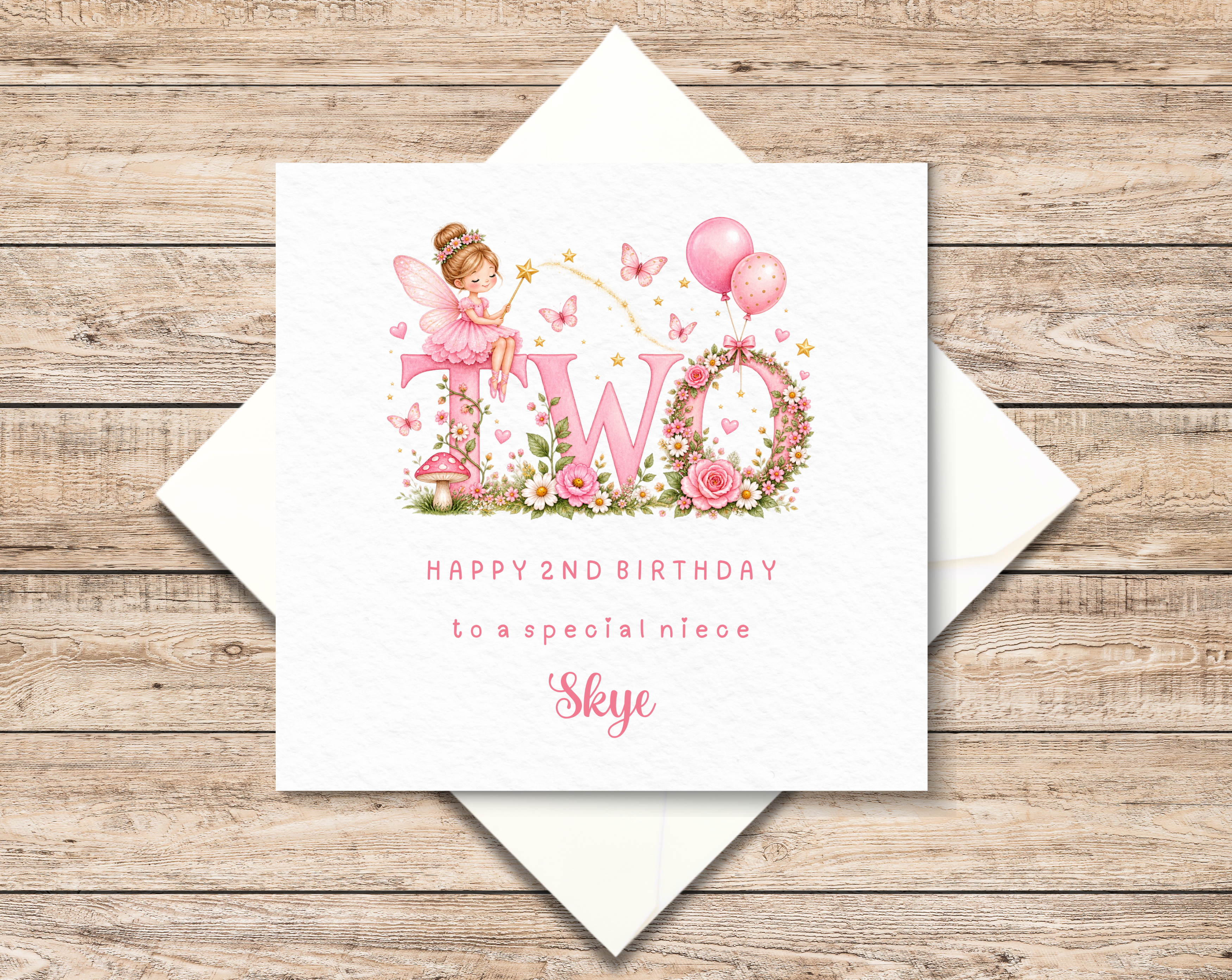 Personalised Fairy 2nd Birthday Card For Girl