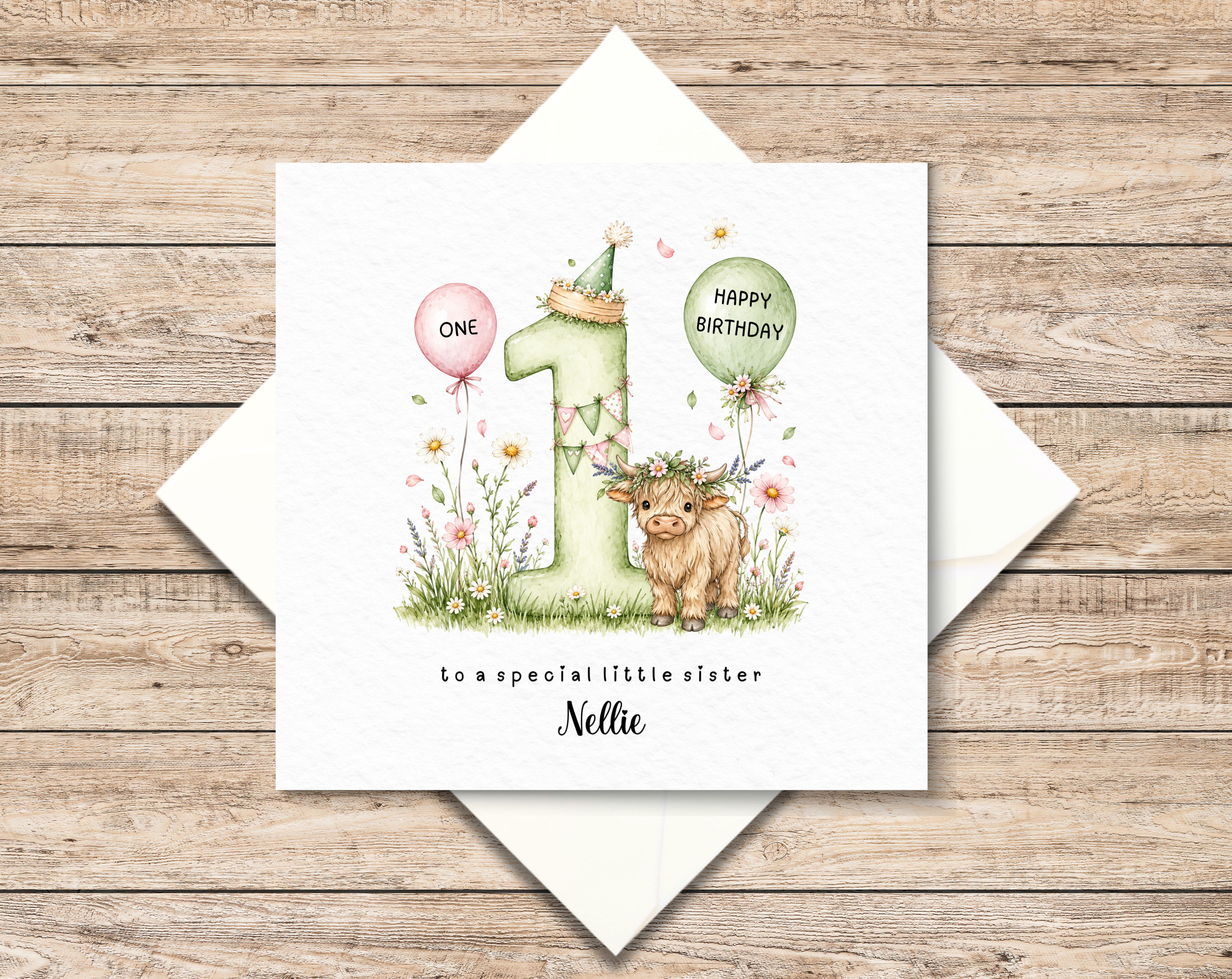 Personalised Highland Cow 1st Birthday Card