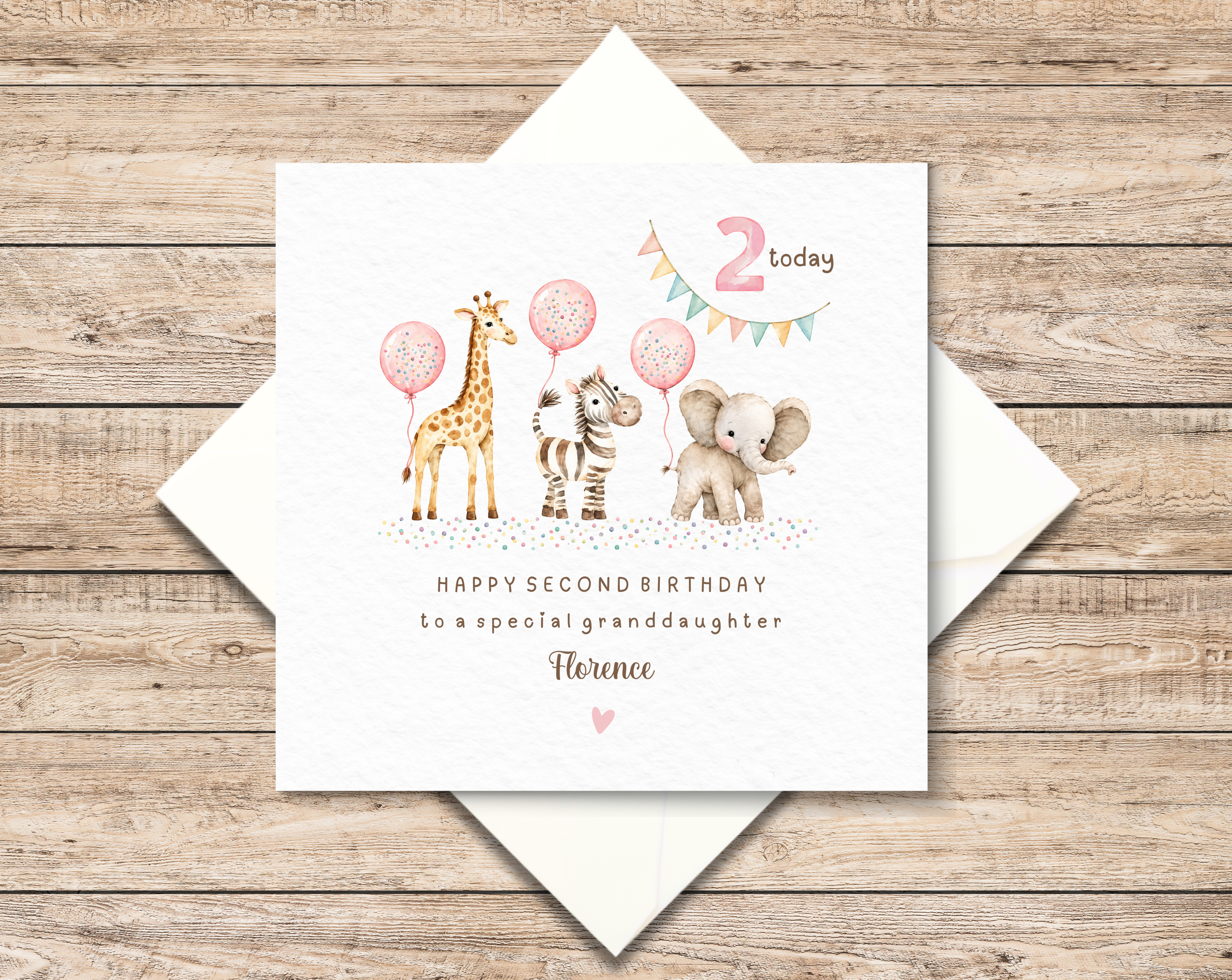 Personalised Safari 2nd Birthday Card For Girl