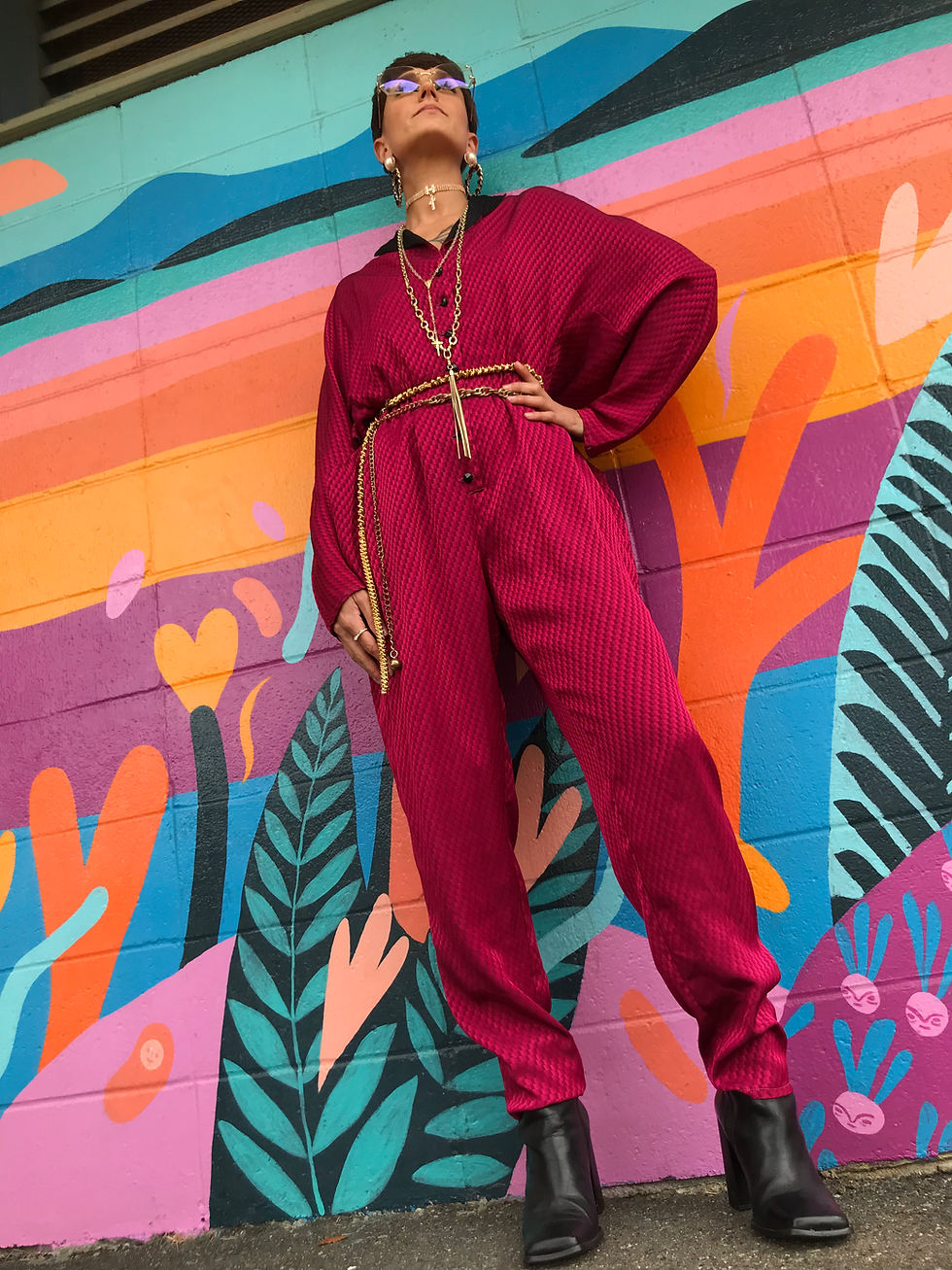 Thumbnail: Magenta 1980's evening Jumpsuit