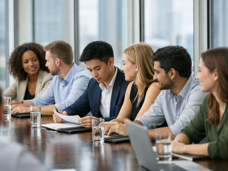 Professionals in a workplace meeting experiencing public speaking fear