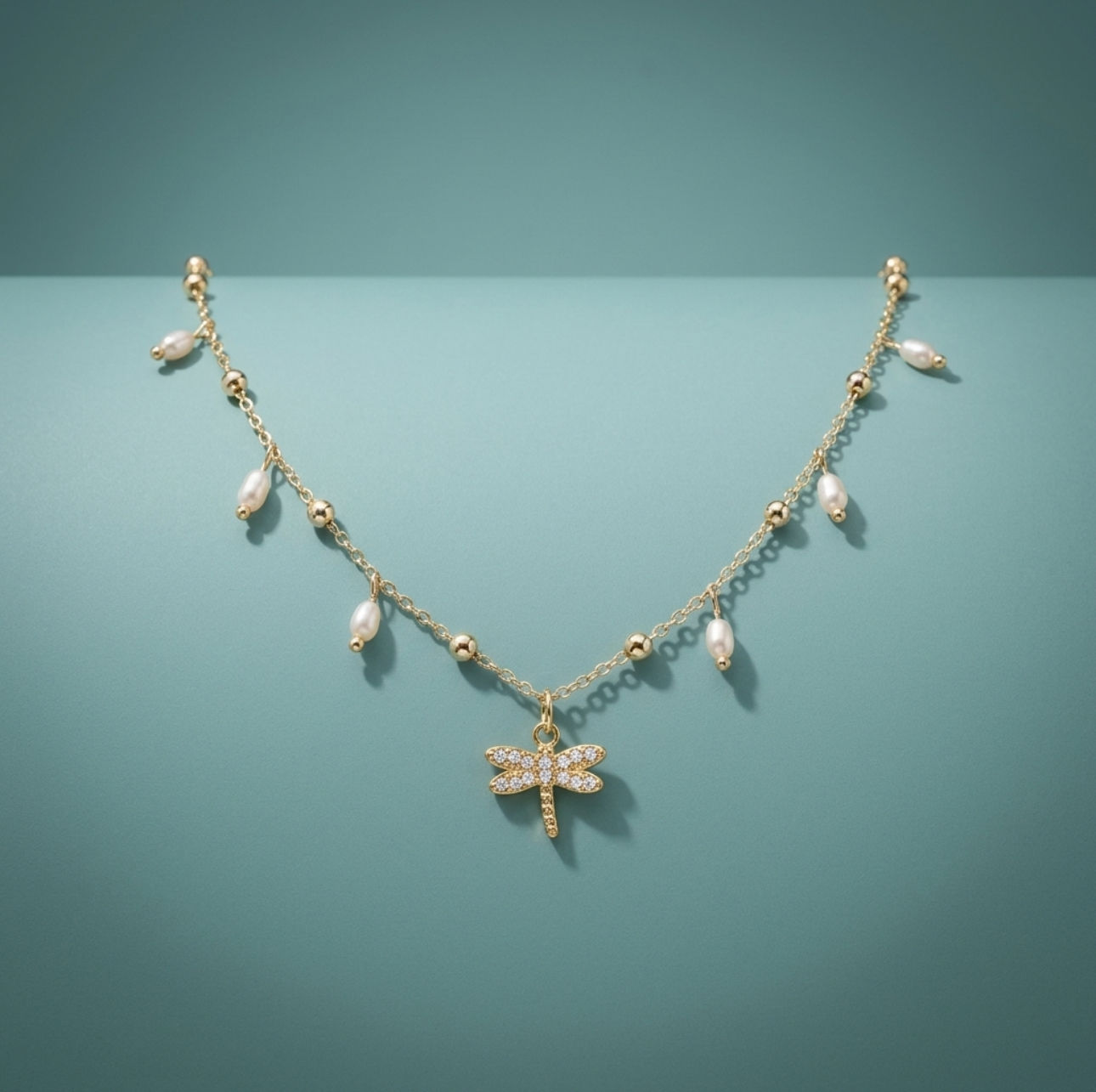 Golden Whisper Dragonfly Necklace