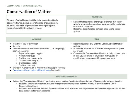 Lesson Plan: Conservation of Matter