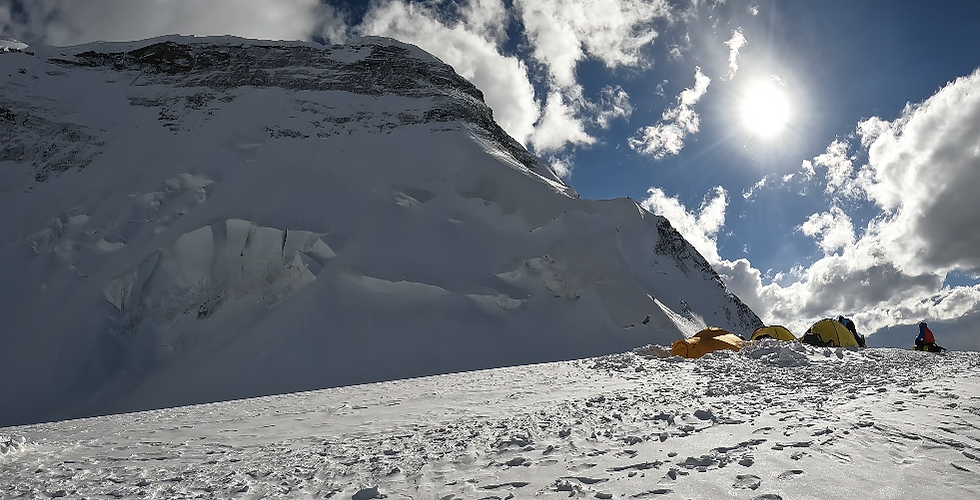 Camp 2 looking up to Chapaev Peak (6,150)