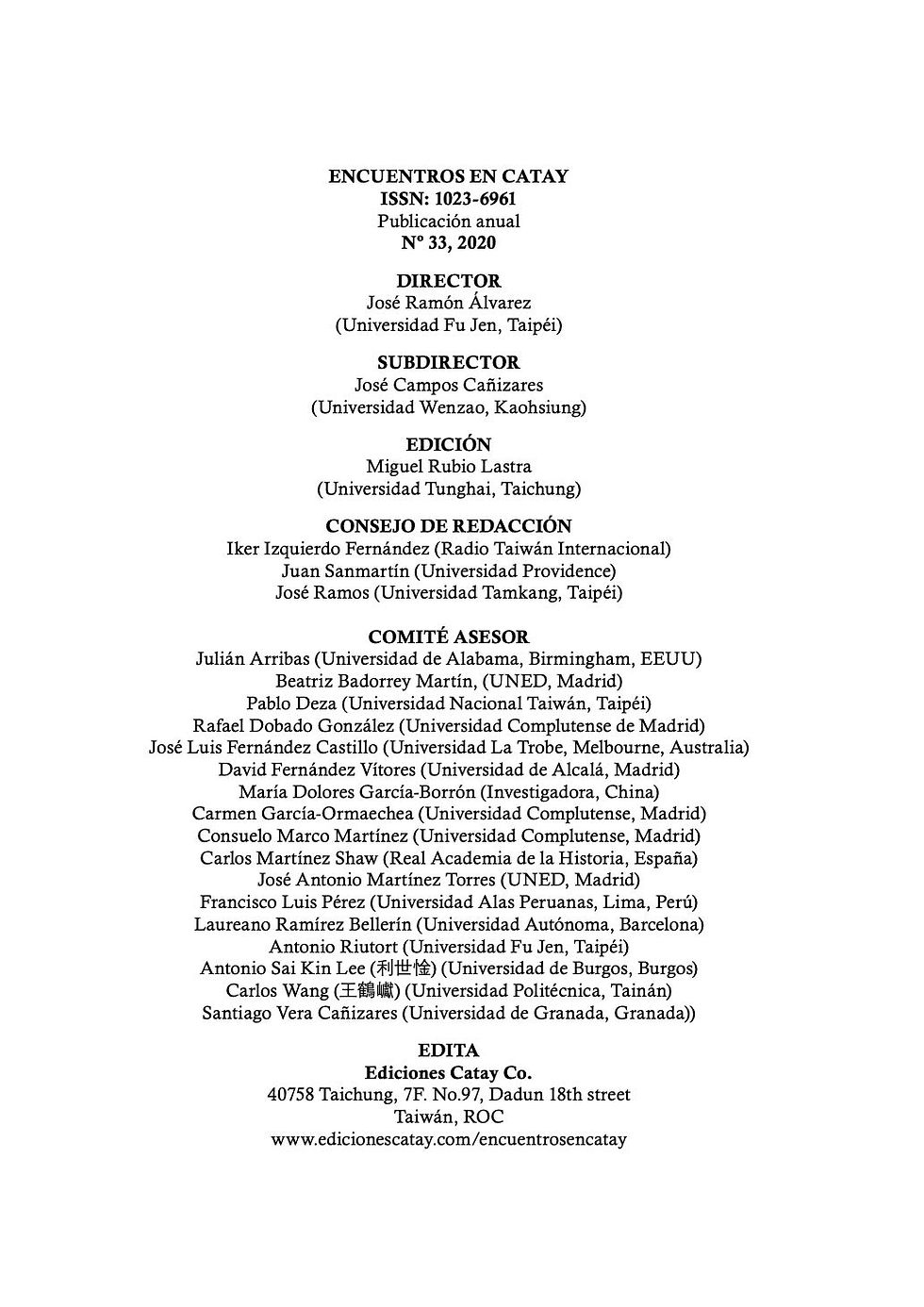 Miniatura: ENCUENTROS EN CATAY, 33, 2020