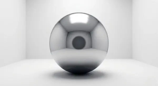 Esfera cromada em sala branca