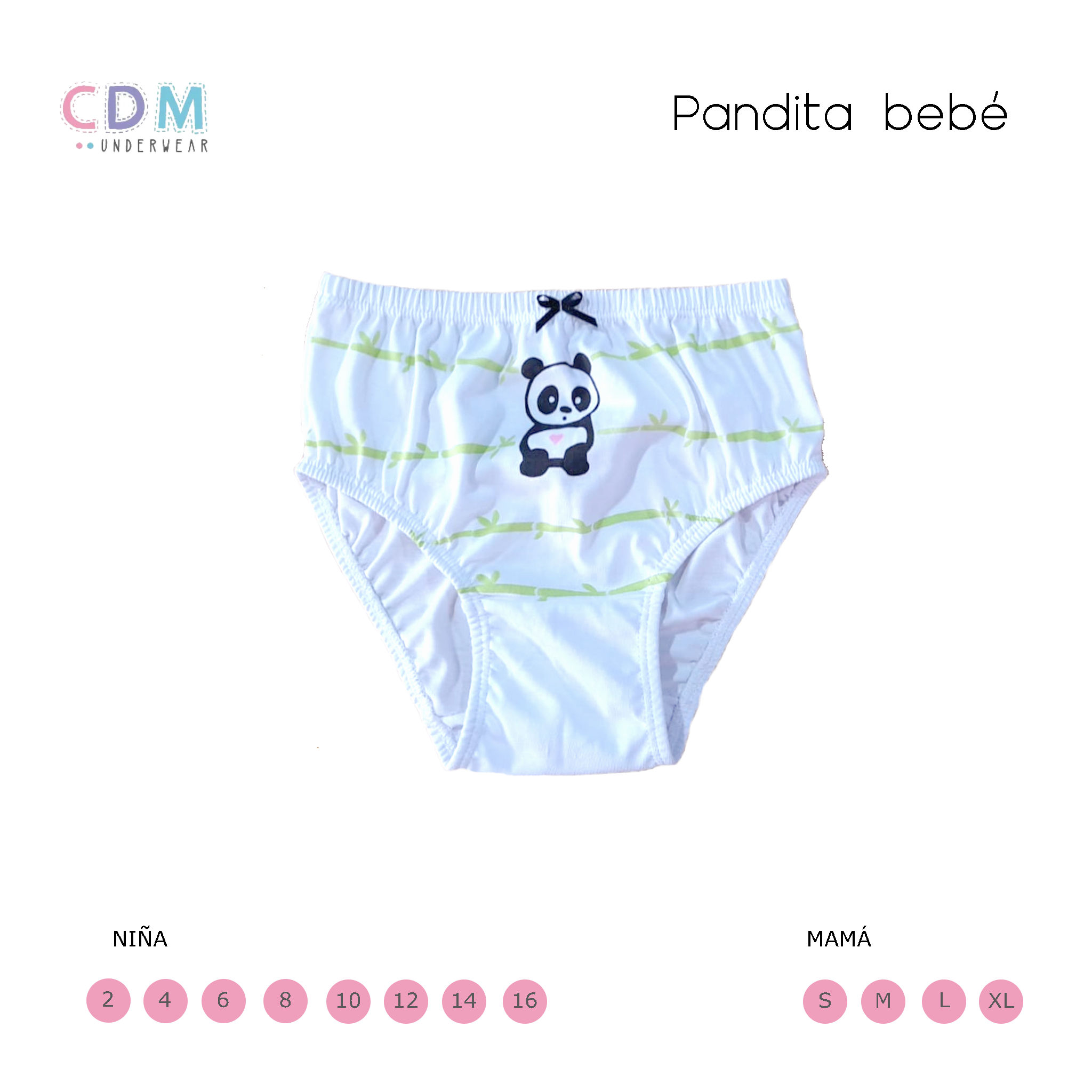 Calzón para niña de 2 a 16 años . Ropa interior infantil con estampado de panditas bebés. Calzones de algodón para niñas.