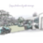 Croquis d'ambiance, vue vers le nouveau bâtiment et le jardin planté