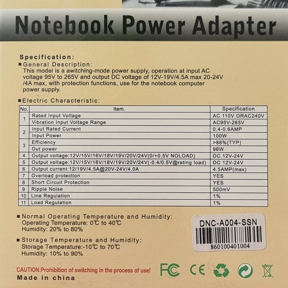 Thumbnail: ADAPTADOR UNIVERSAL PORTATIL CON 8 CONECTORES DC DE 12V A 24V-4.5/4AMP FO-H003