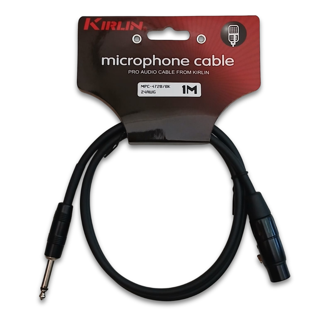 CABLE NEGRO P/ MICRÓFONO JACK XLR A PLUG 1/4 MONO 1M. MPC-472B/BK KIRLIN