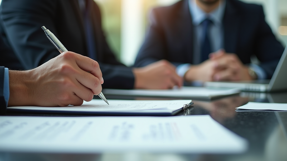 Close-up view of a hand writing notes during a business meeting