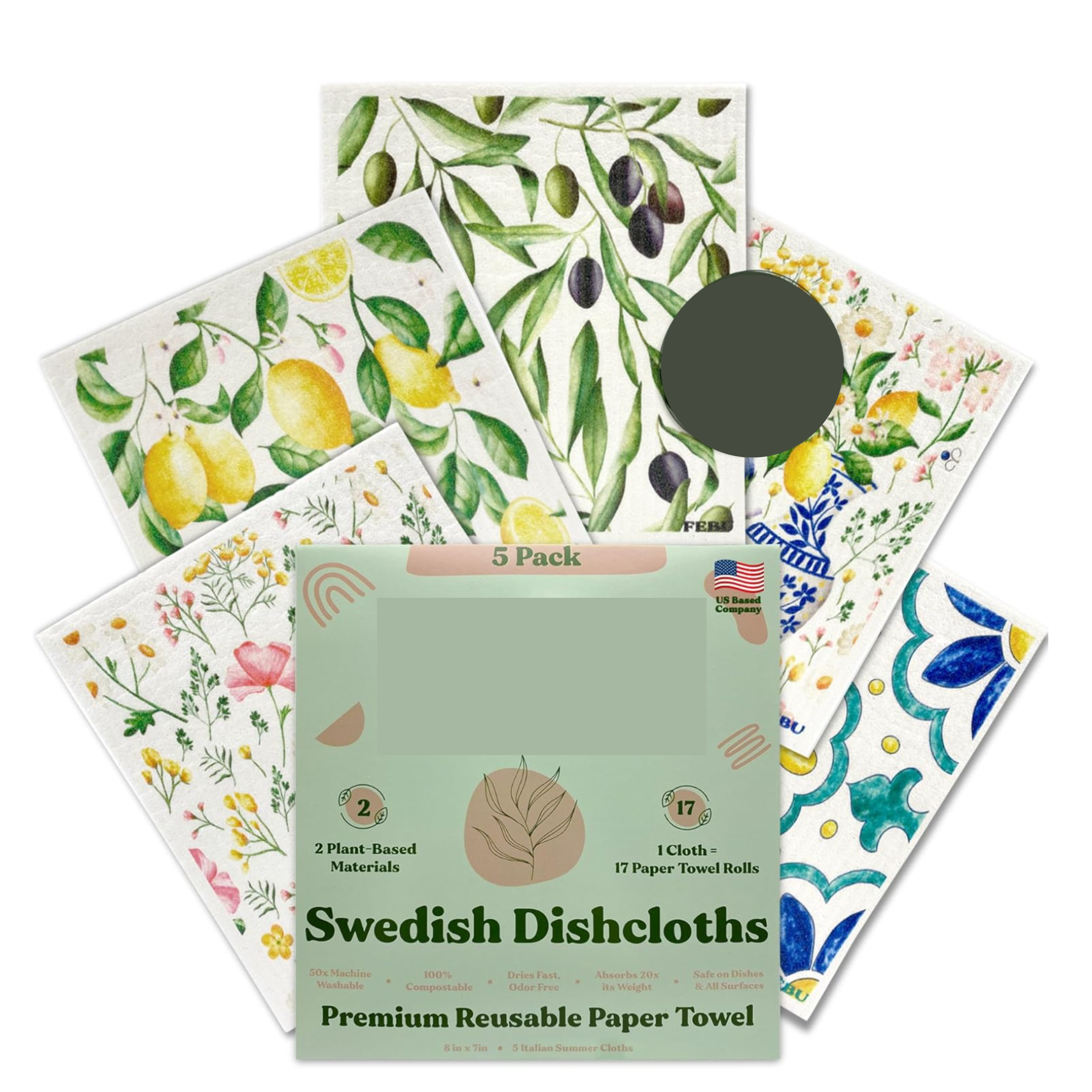 Feon Swedish Dishcloths 5 Pack Cellulose Sponge Cloths Italian Summer Styled