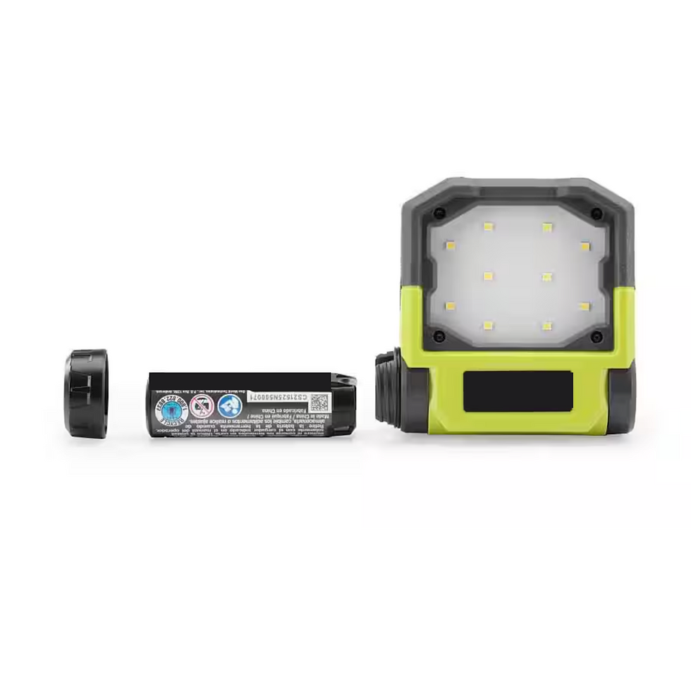 Diagram of to put in rechargeable battery Ryobi Lithium Battery 3-Mode Flip Light comes with charging cord