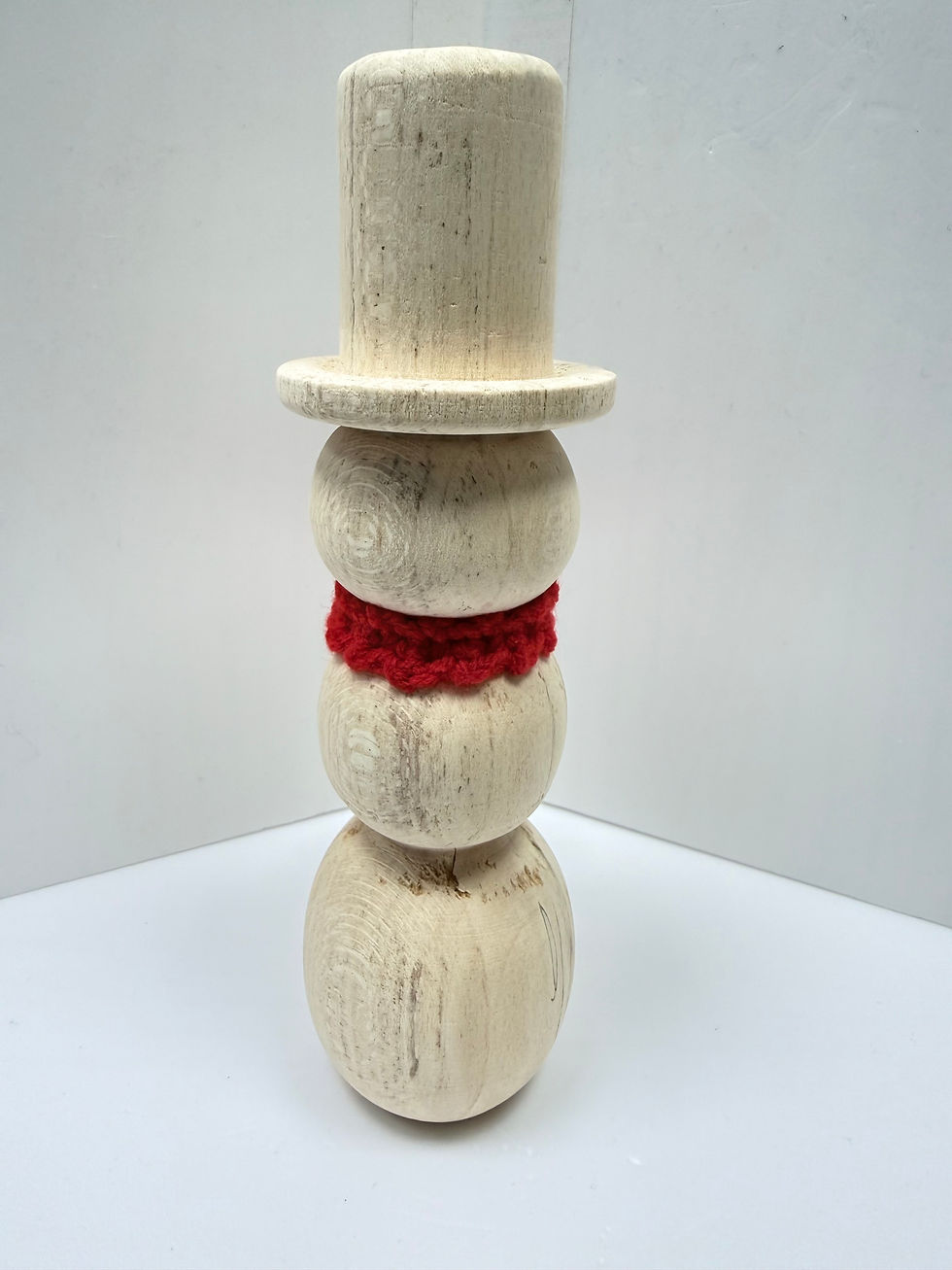 Thumbnail: ⛄ Hand‑Turned Spalted Maple Snowman with Red Knitted Scarf