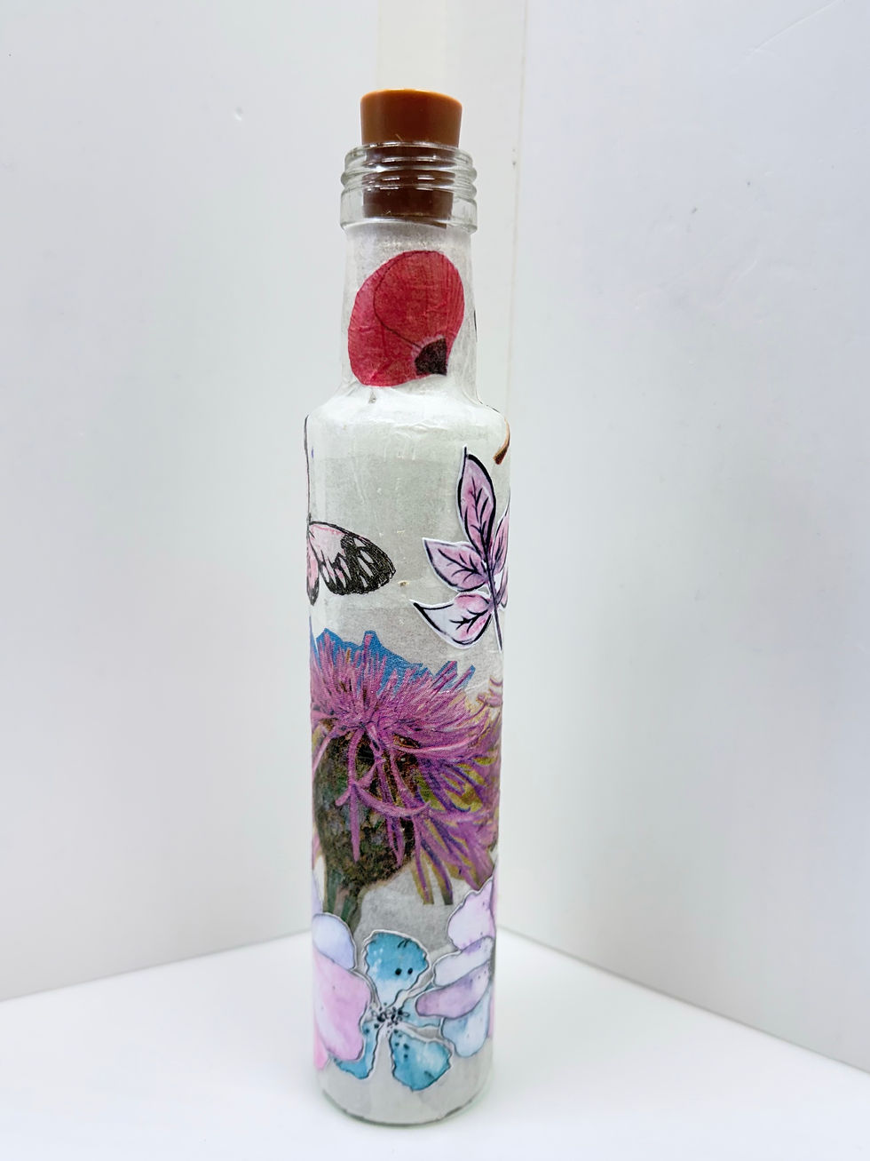 Thumbnail: 🌸 Multi‑Textural Decoupage Glass Bottle Light with Floral Design