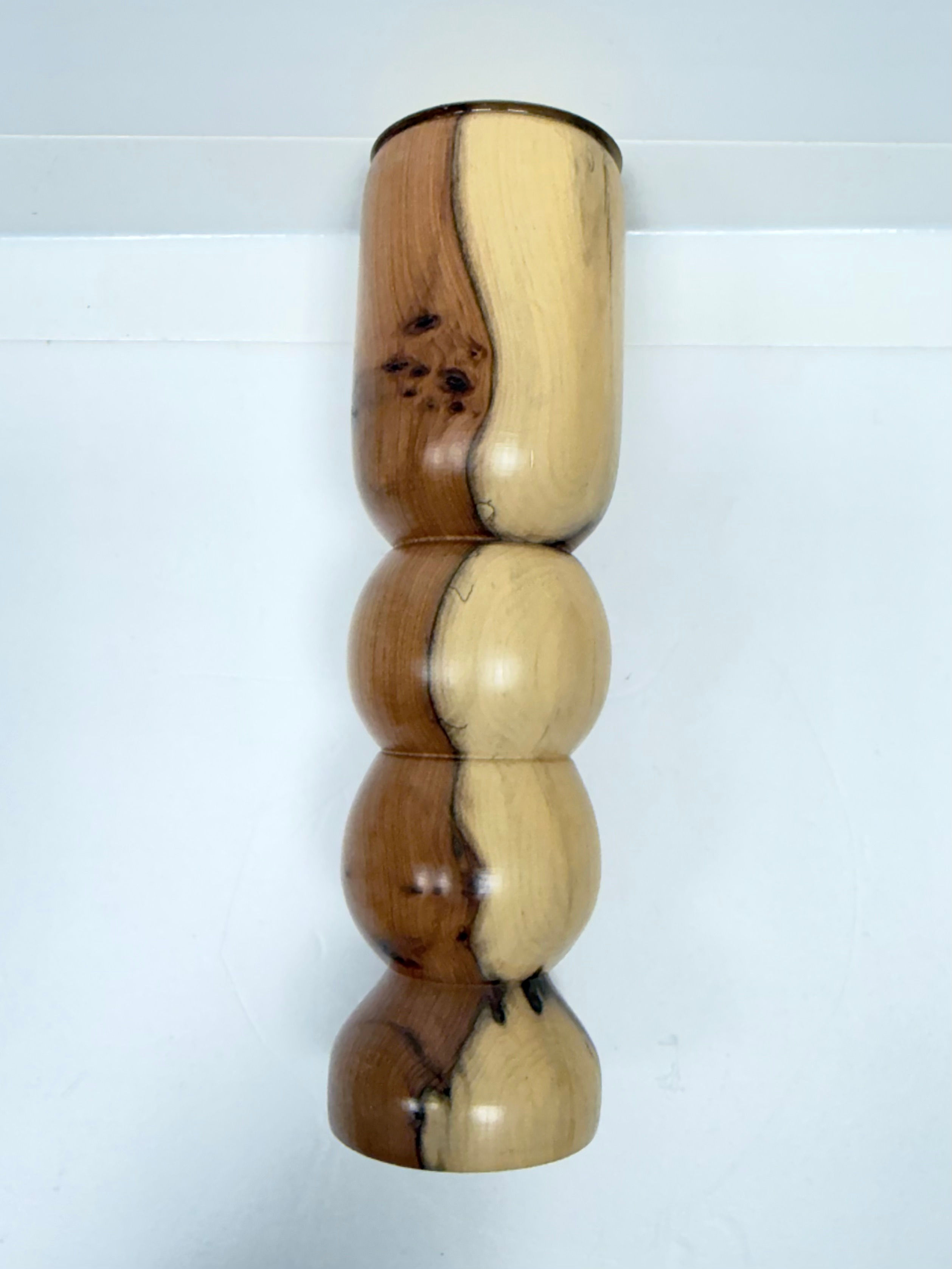 Two‑Tone Yew Wood T‑Light Holder with Gold Metal Cup