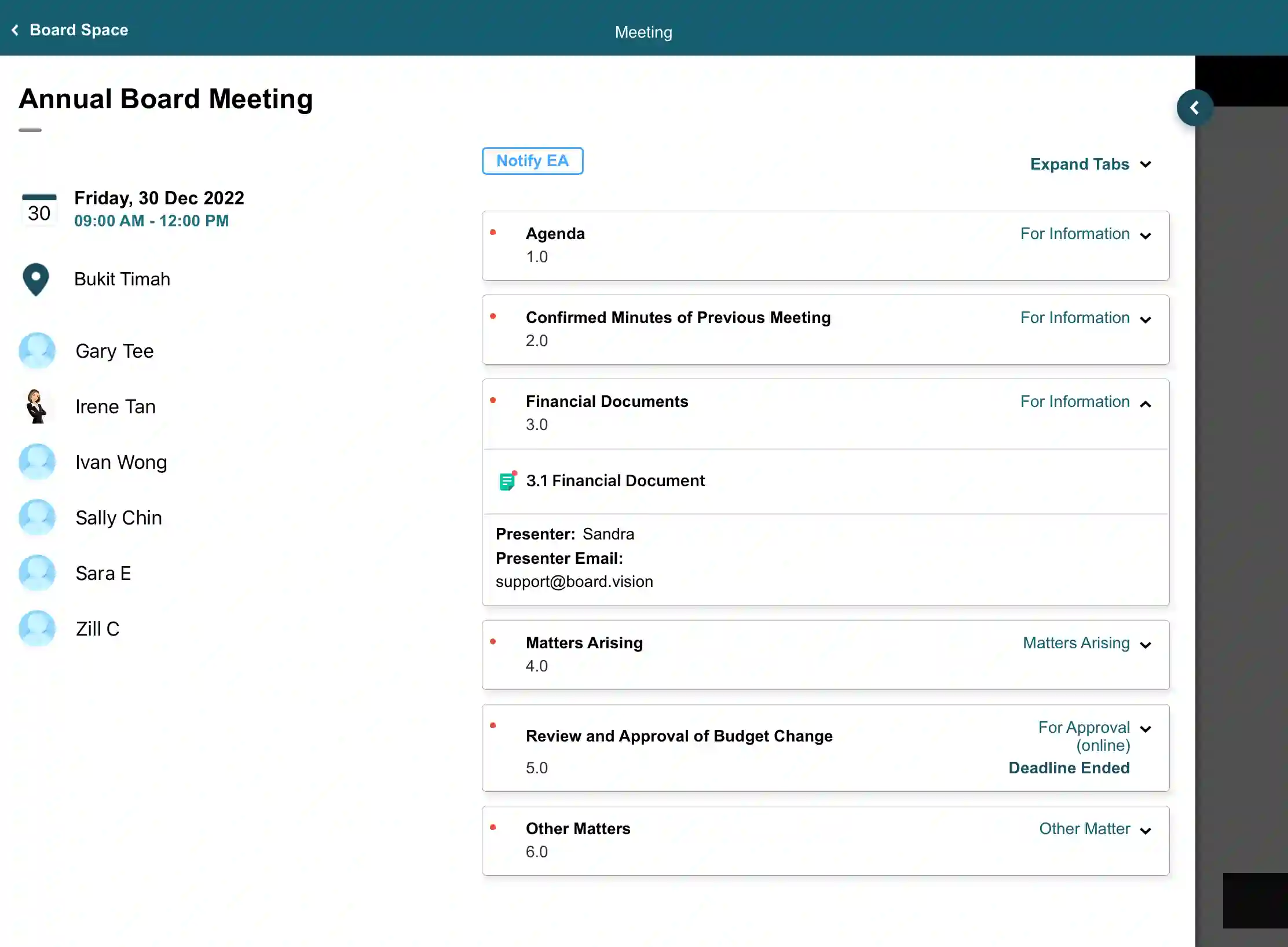 Declare who will be in charge of each segment of the meeting.