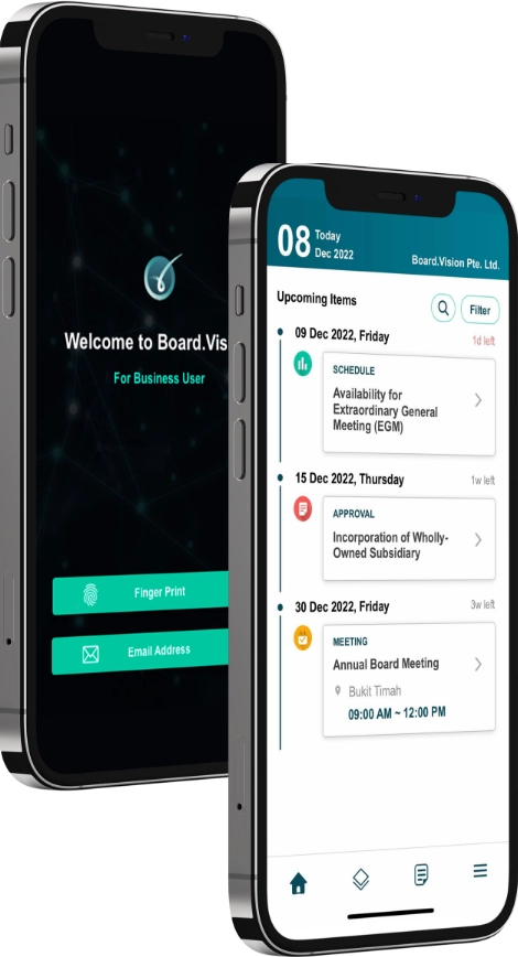 Real time notifications, Director's Disclosure module, Manage multiple boards.