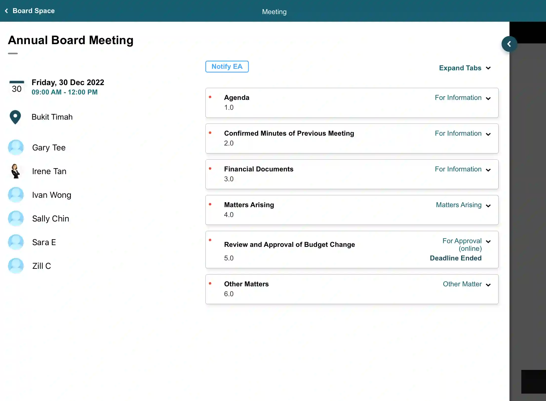 Set the agenda and timeline of your meeting and the participants with Board.Vision.