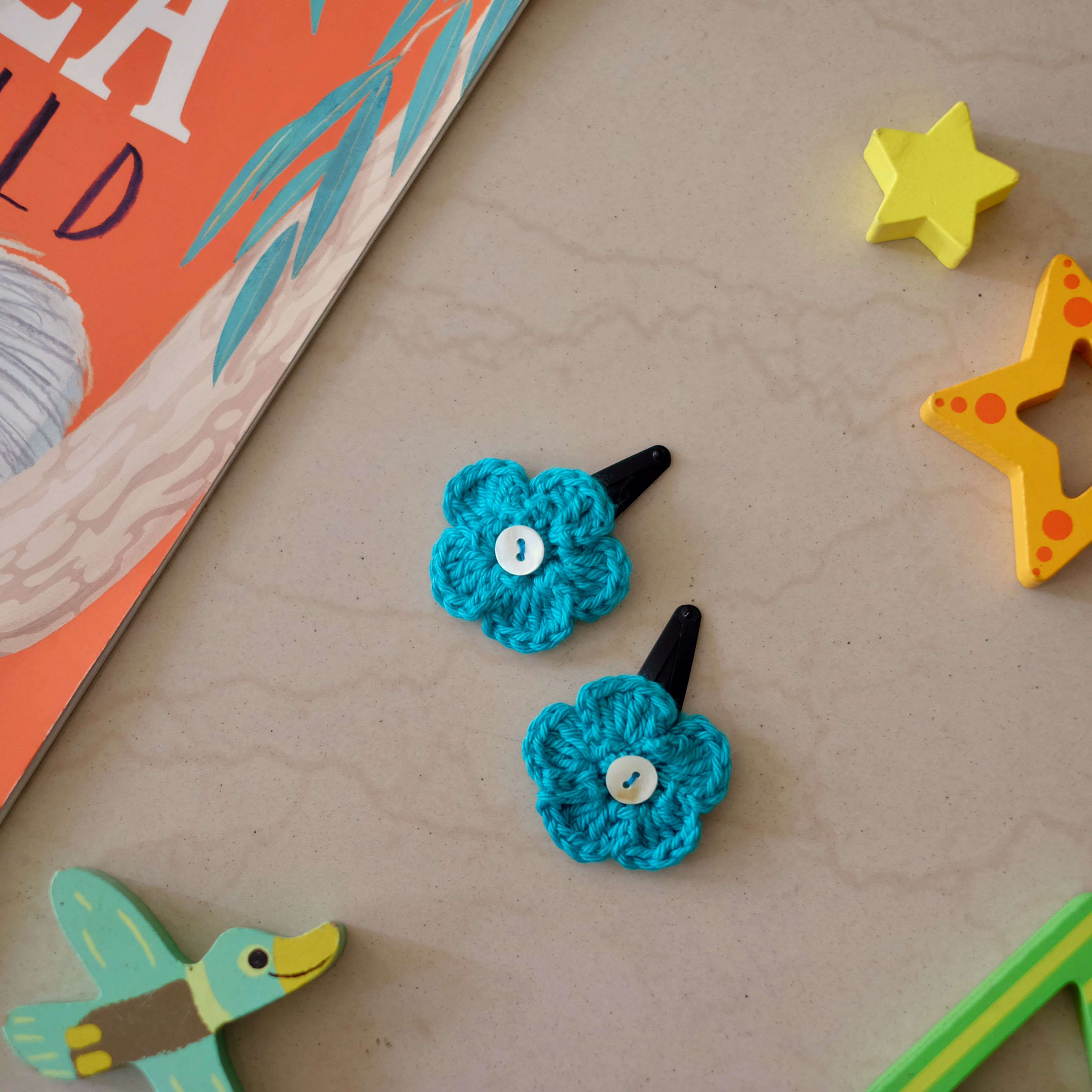 Crochet Clips (Pair) - Teal