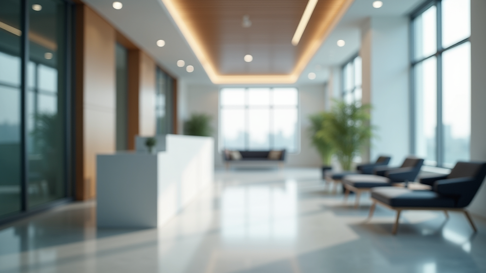 Eye-level view of a modern clinic reception area in Savage