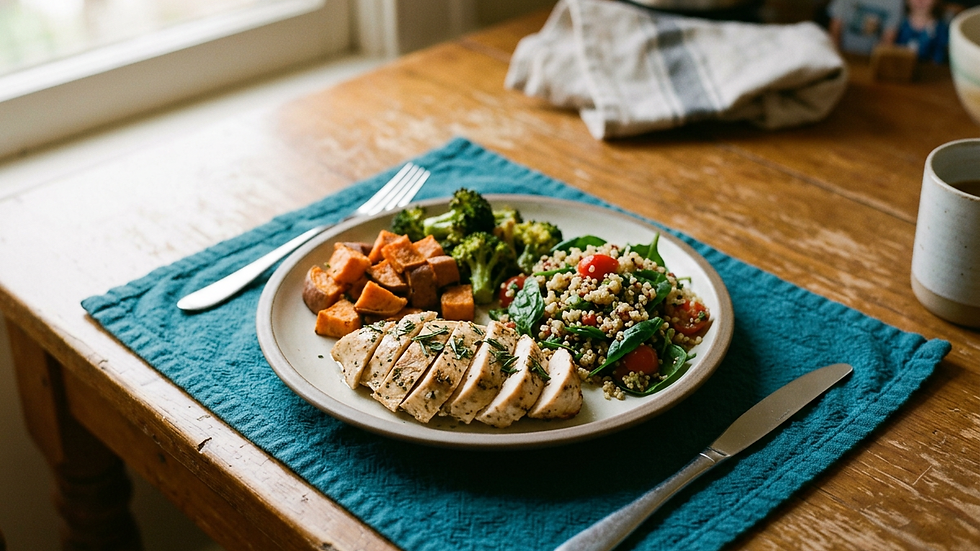 Close-up of a prepared nutritious meal on a kitchen table