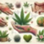 Collage illustrant le CBD utilisé pour soulager l'arthrite dans une main, l'inflammation intestinale et une zone de peau enflammée, avec des symboles de CBD intégrés, démontrant ses applications diverses contre l'inflammation.