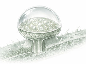 Gros plan scientifique d'un trichome de chanvre, glande productrice des cannabinoïdes naturels CBD CBG CBN