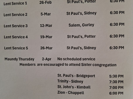 2026 Lenten Service Schedule