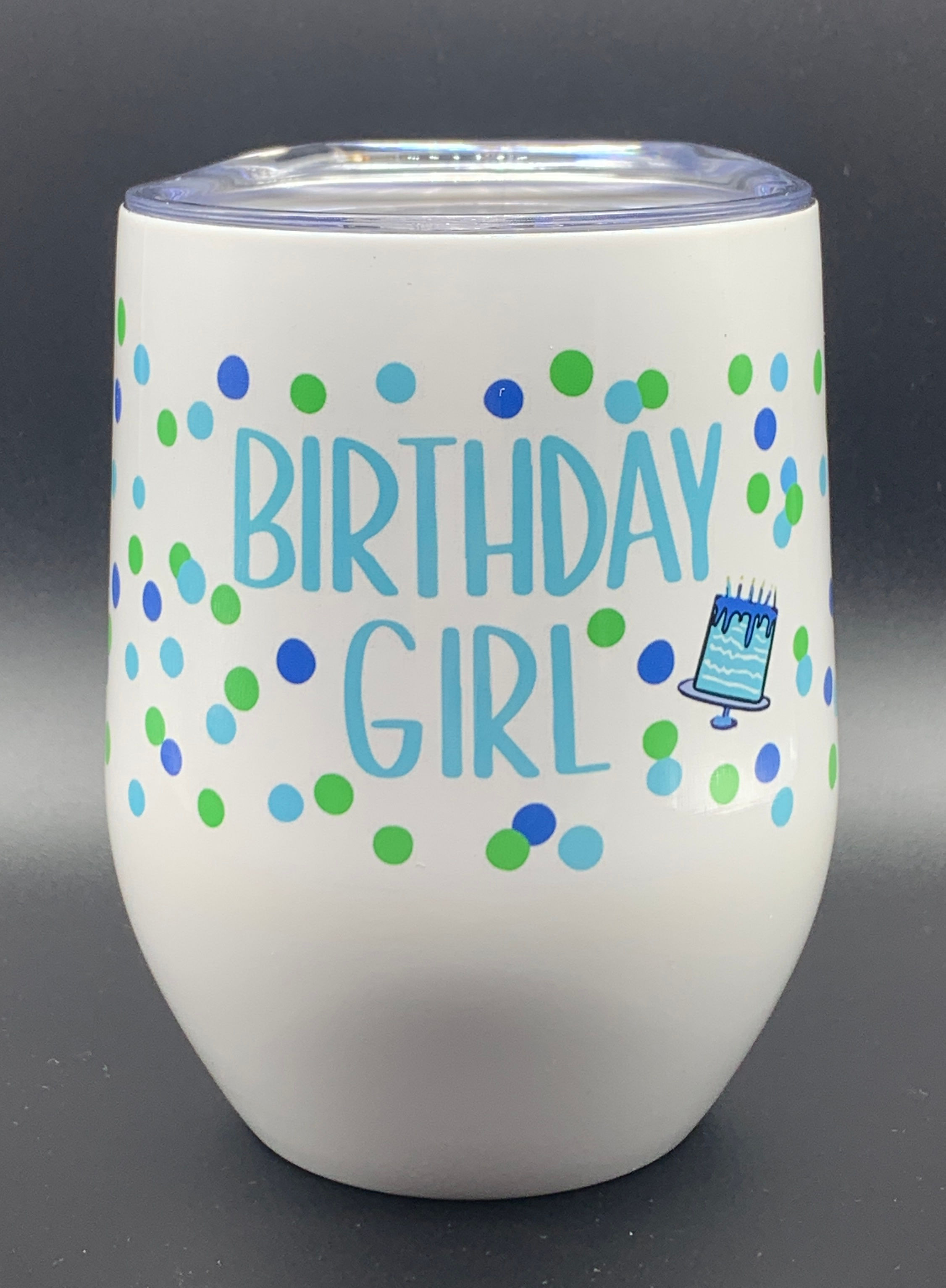 Stemless Wine White - Birthday Girl Blue/Green