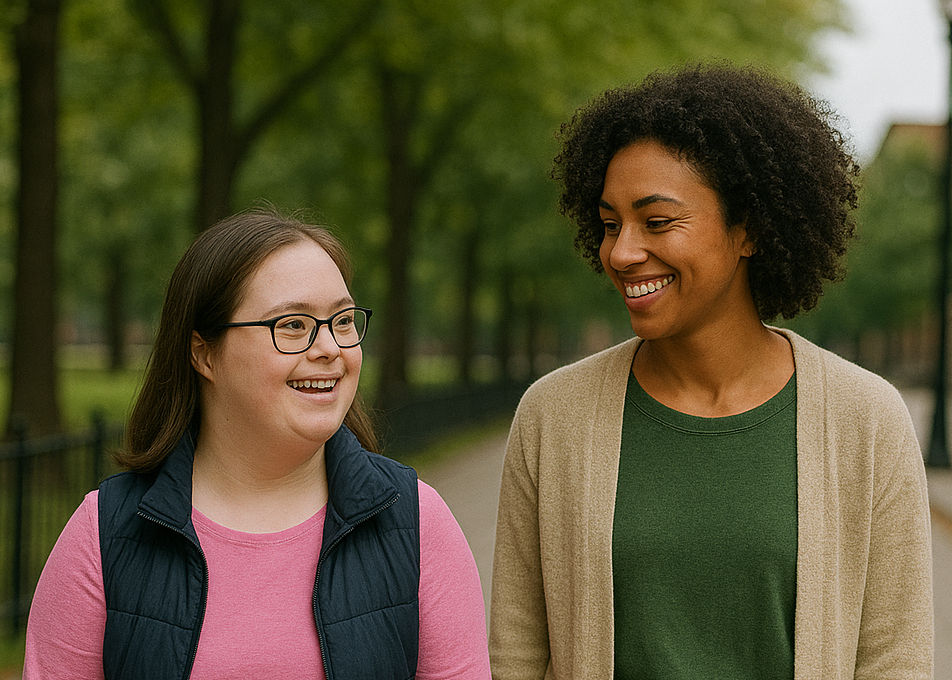 A female support worker smiling at a female participant
