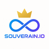 Logo SOUVERAIN.IO avec symbole infini couronné dégradé bleu-violet.