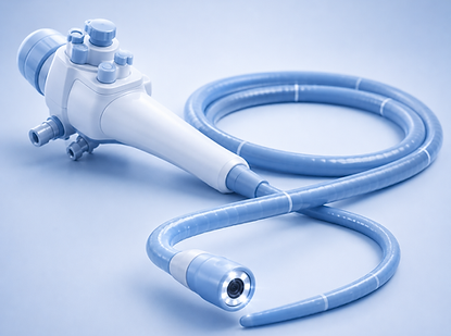 Endoscope médical avec tube flexible et embout lumineux.